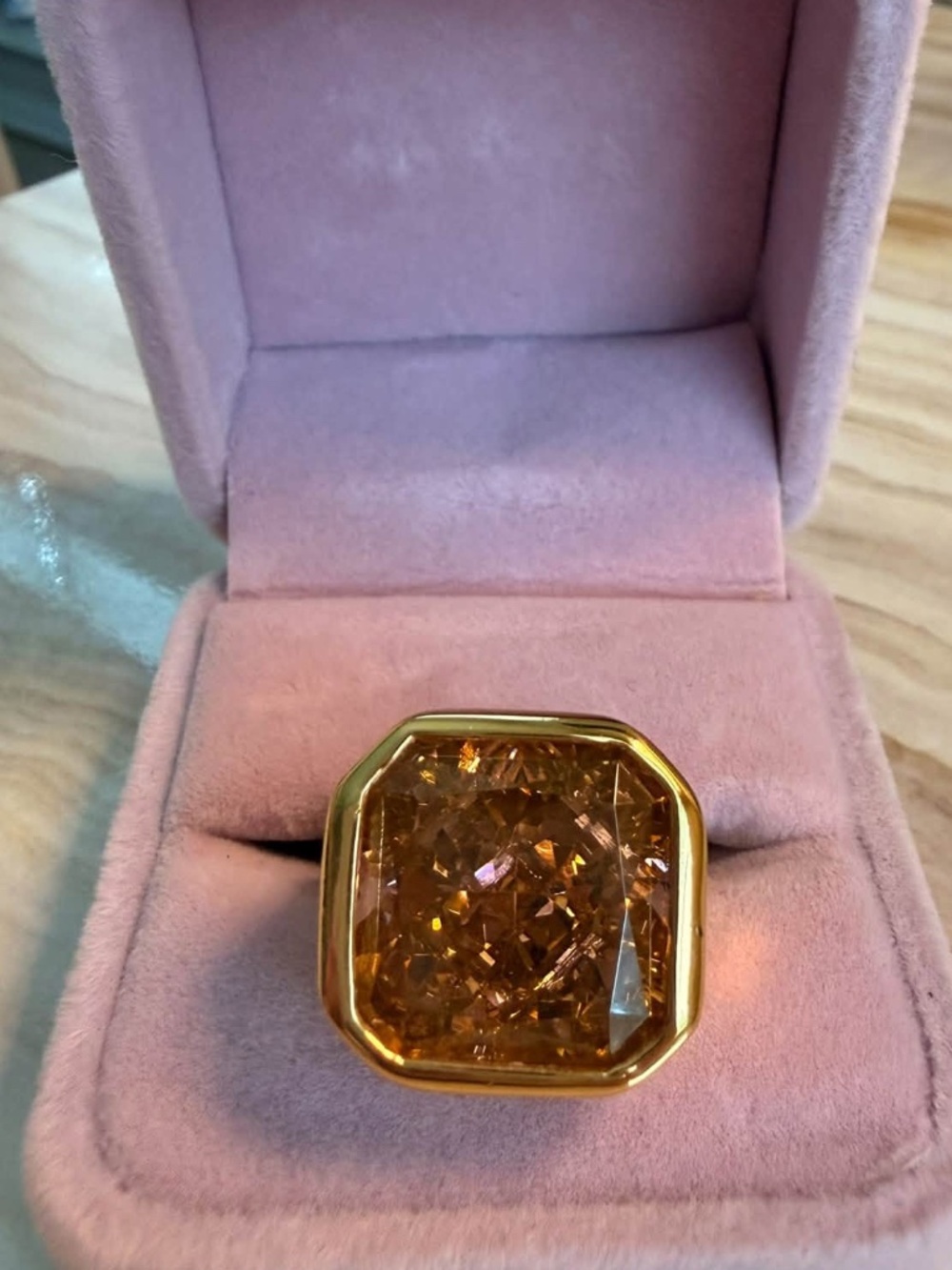 Mr O Atelier | Brown / Amber Toned Crystal Statement Cocktail Ring Gold Tone